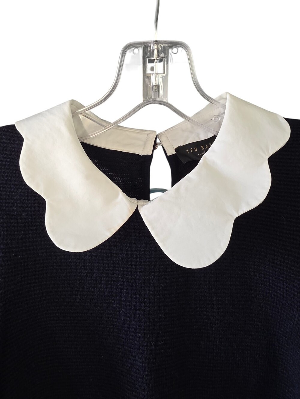 Ted Baker Bronwen Layered Look Navy Sweater with White Scallop Collar/Hem Size 3 - Picture 7 of 13